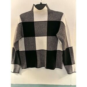 Alfani Womens Black White Colorblock Mock Neck Sweater Poncho Knit Top Plus Size
